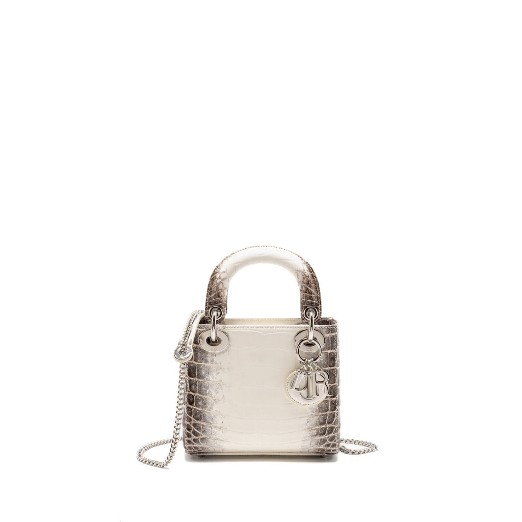 Dior Mini Lady Dior Himalayan Crocodile White/Grey SHW