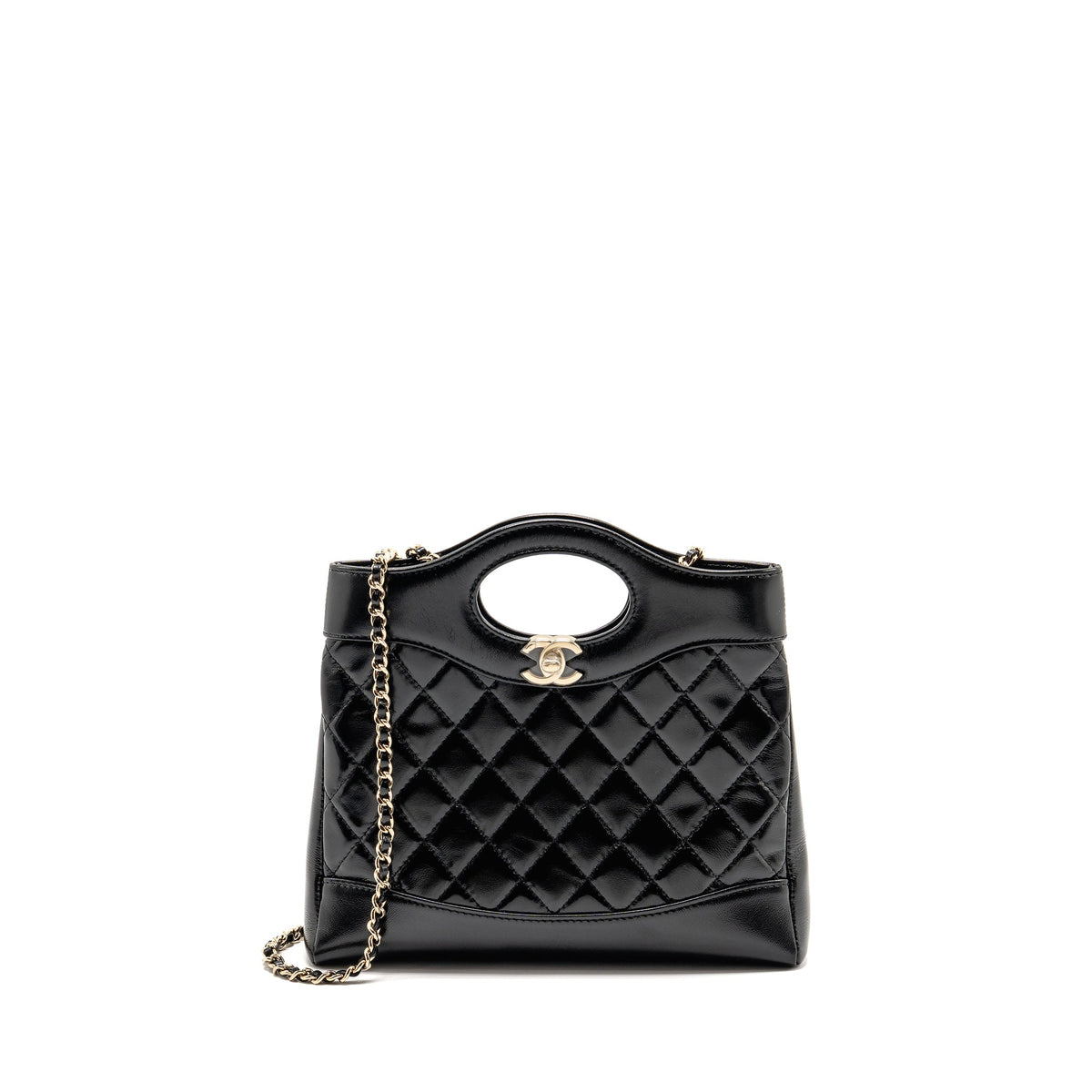 CHANEL MINI 31 BAG SHINY CALFSKIN BLACK LGHW (MICROCHIP)
