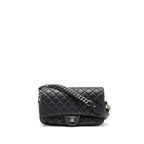 CHANEL MEDIUM CASUAL ROCK FLAP BAG GRAINED CALFSKIN BLACK RUTHENIUM HARDWARE