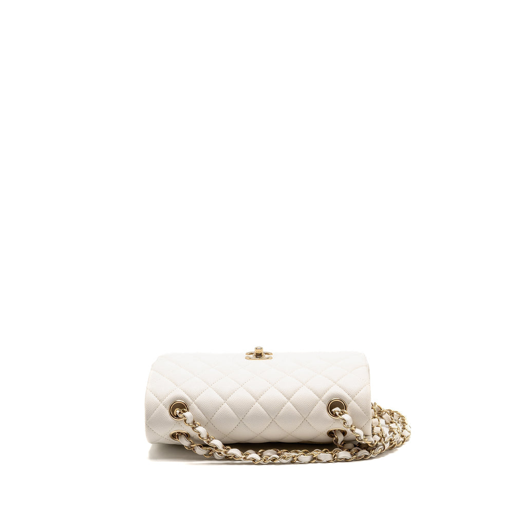 CHANEL SMALL CLASSIC DOUBLE FLAP BAG CAVIAR WHITE LGHW (MICROCHIP)