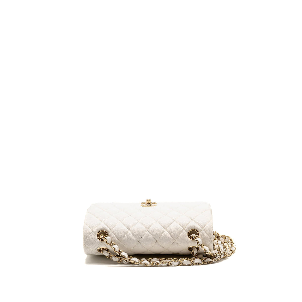 CHANEL SMALL CLASSIC DOUBLE FLAP BAG CAVIAR WHITE LGHW (MICROCHIP)
