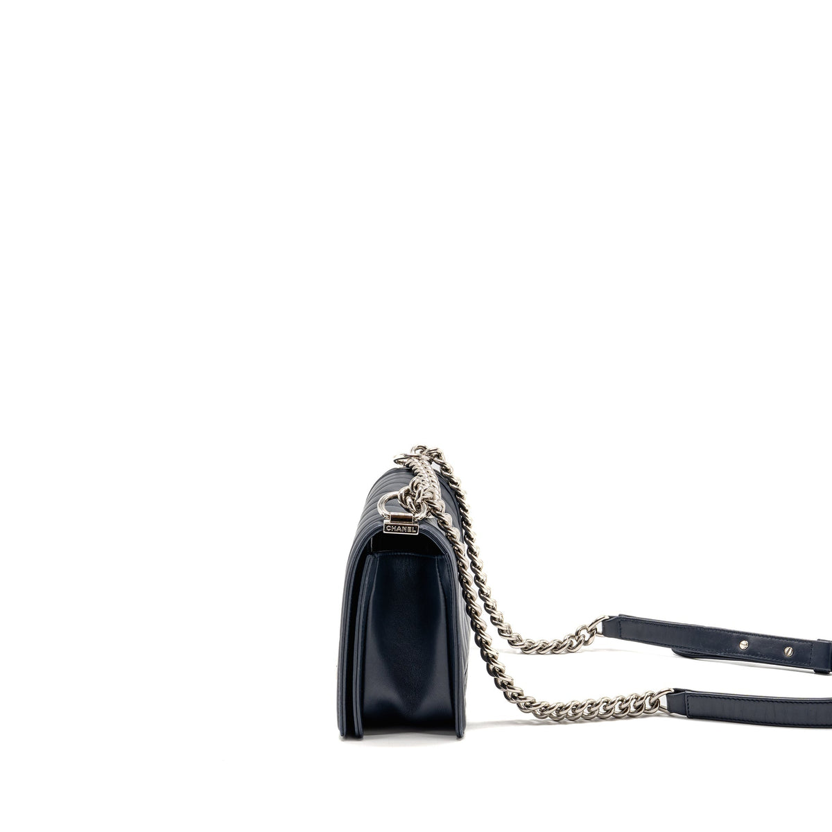 Chanel Medium Chevron Boy Bag Calfskin Blue SHW
