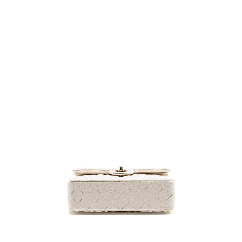 CHANEL SMALL CLASSIC DOUBLE FLAP BAG CAVIAR WHITE LGHW (MICROCHIP)
