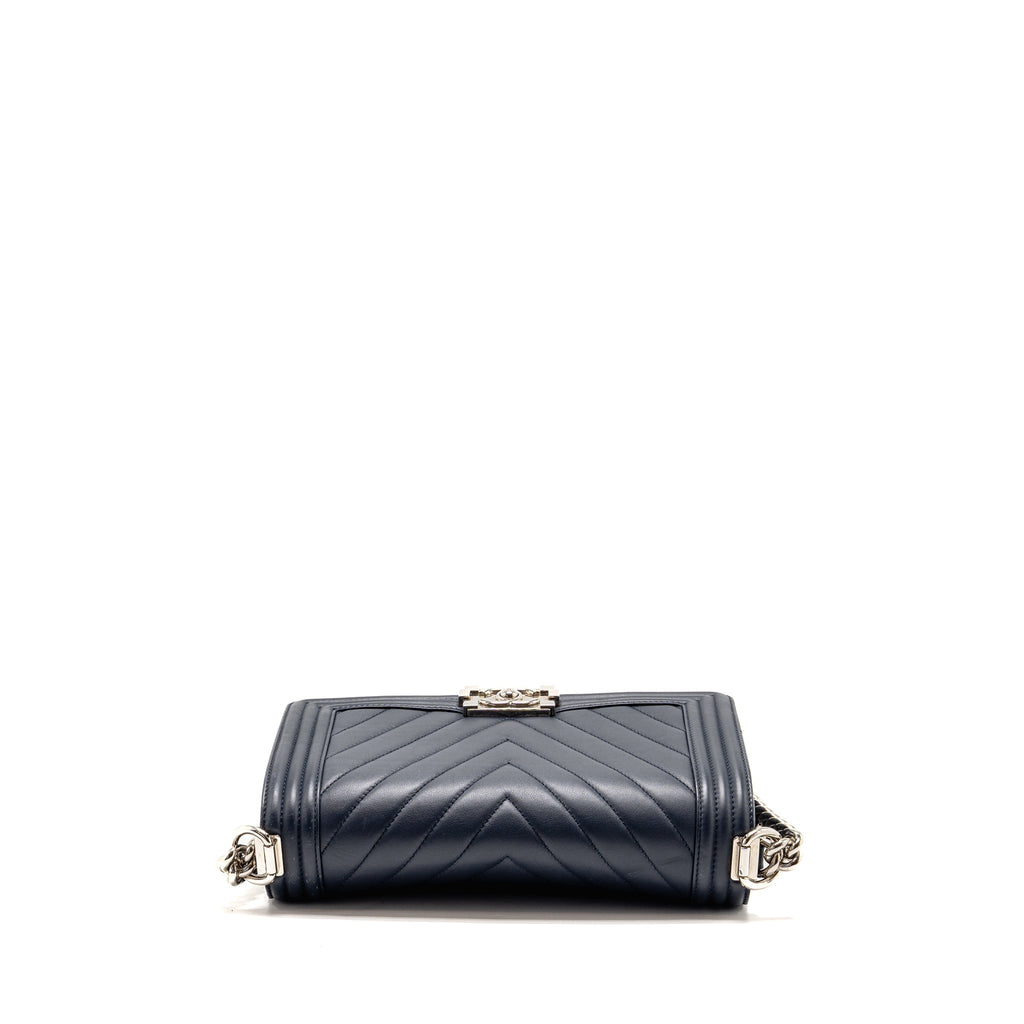 Chanel Medium Chevron Boy Bag Calfskin Blue SHW