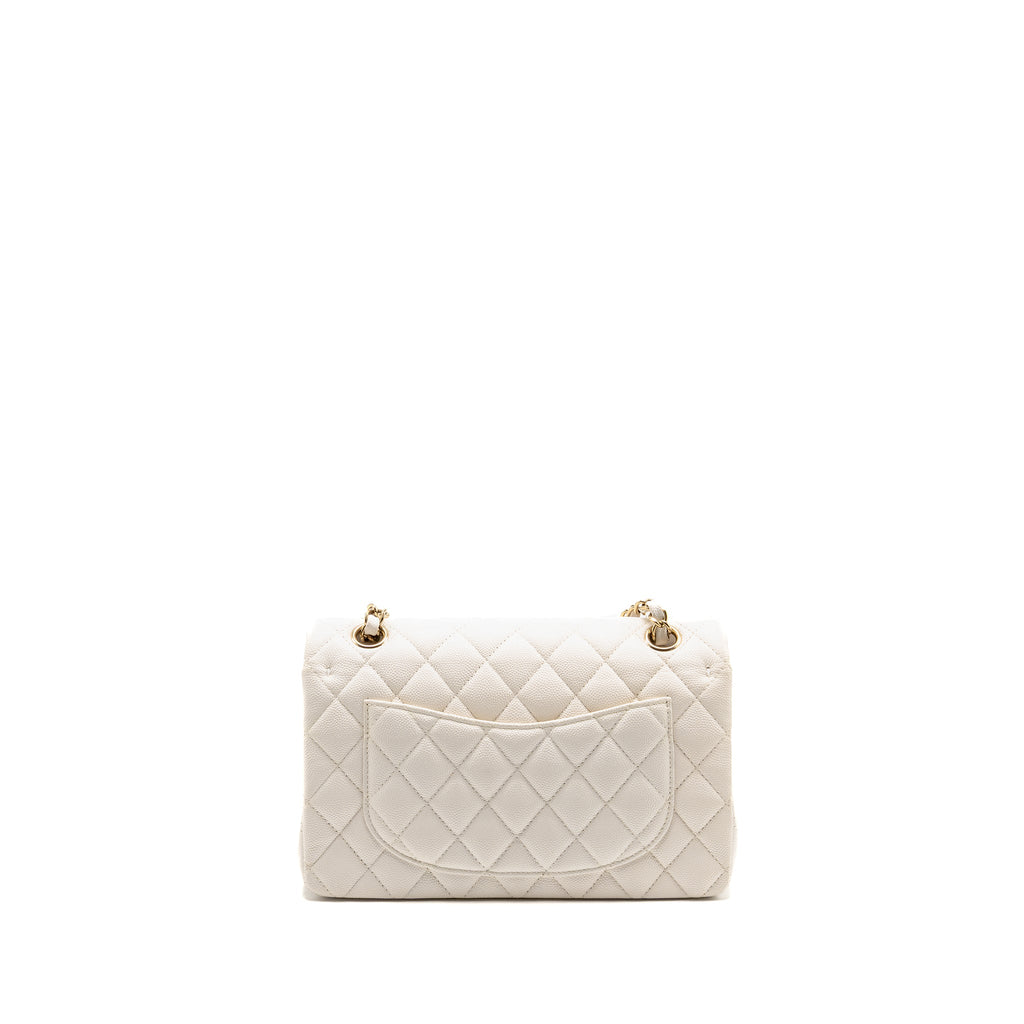 CHANEL SMALL CLASSIC DOUBLE FLAP BAG CAVIAR WHITE LGHW (MICROCHIP)