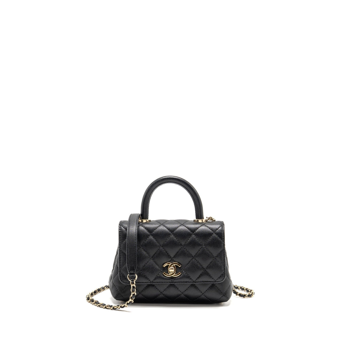 CHANEL MINI COCO HANDLE CAVIAR BLACK LGHW (MICROCHIP)