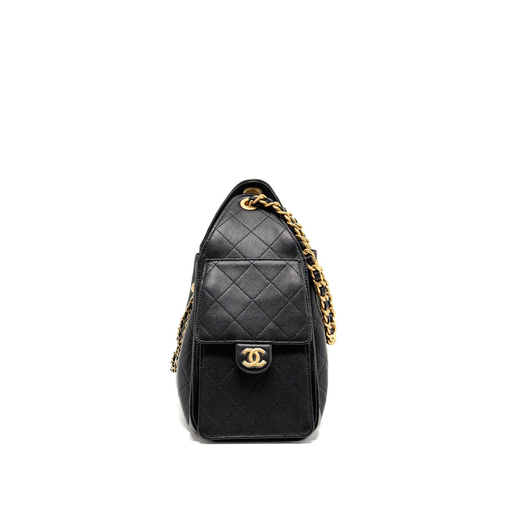 CHANEL 25 SMALL HANDBAG GRAINED CALFSKIN BLACK GHW (MICROCHIP)