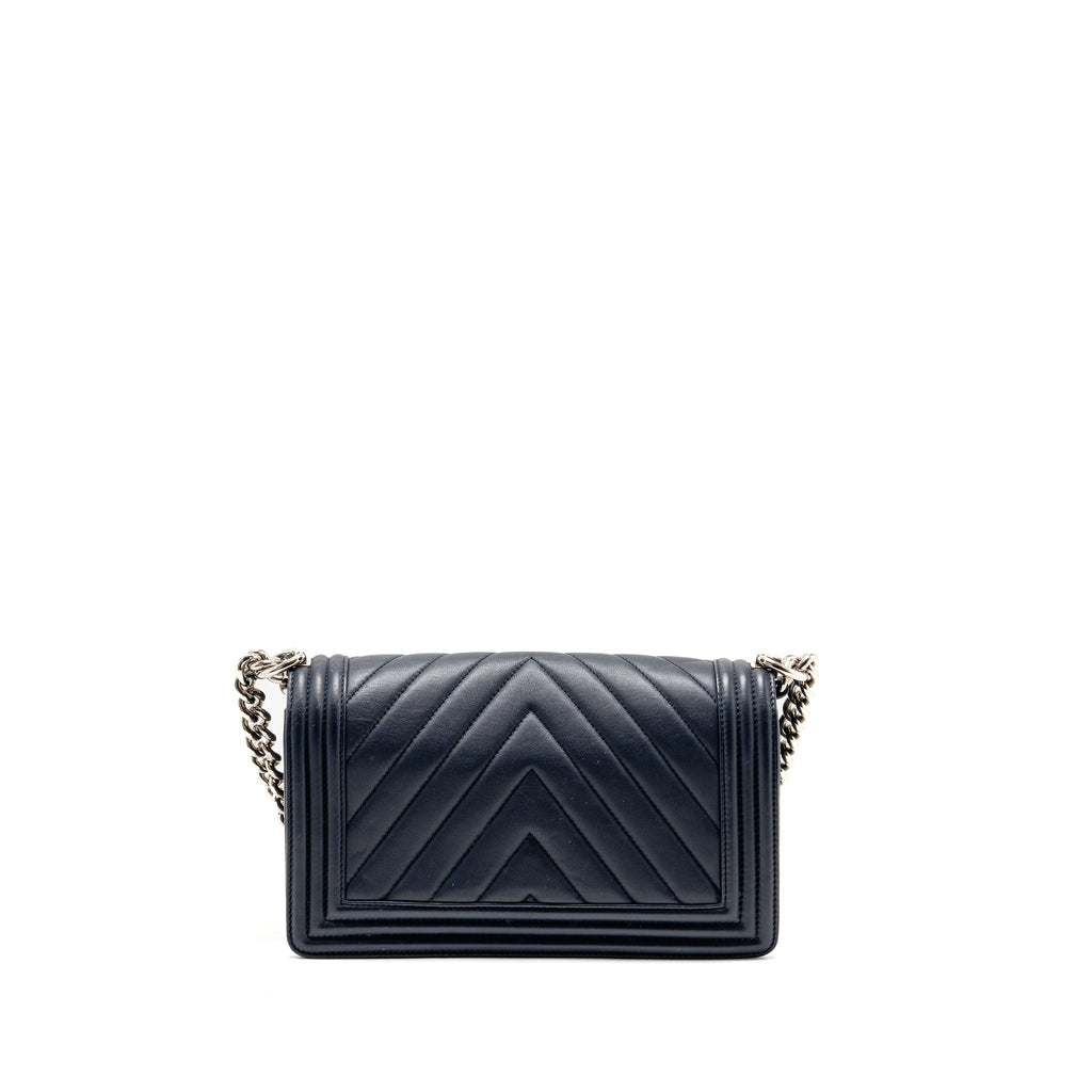 Chanel Medium Chevron Boy Bag Calfskin Blue SHW