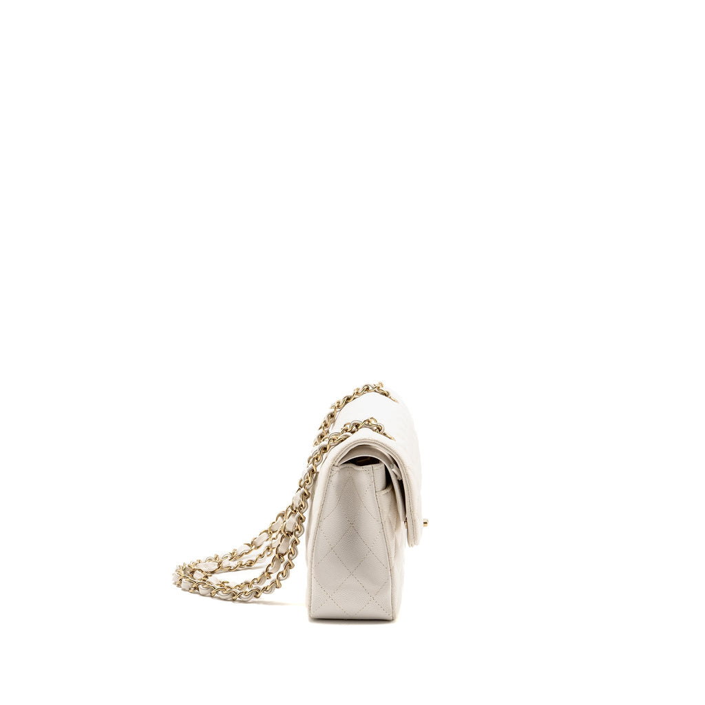 CHANEL SMALL CLASSIC DOUBLE FLAP BAG CAVIAR WHITE LGHW (MICROCHIP)