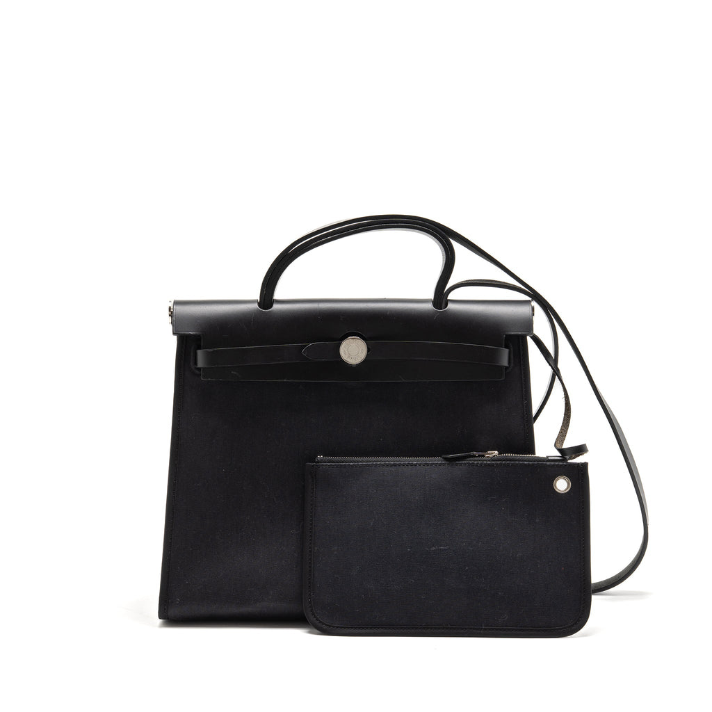 Hermes herbag 31 zip bag canvas/Hunter leather black SHW
