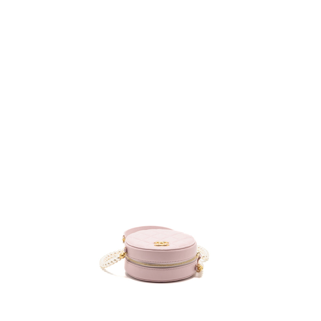 Chanel Round bag with pearl chain lambskin pink GHW