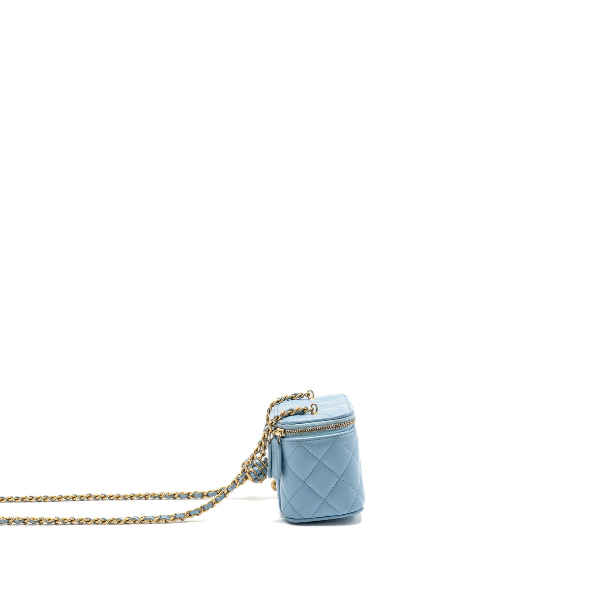 Chanel pearl crush mini vanity case with chain lambskin blue GHW