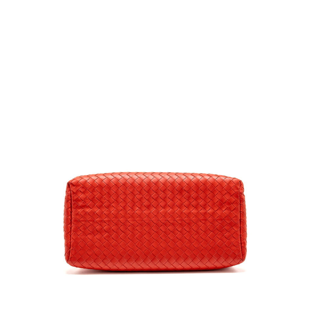 Bottega Veneta Small Roma Tote Bag Intrecciato Leather Red Gunmetal Tone Hardware
