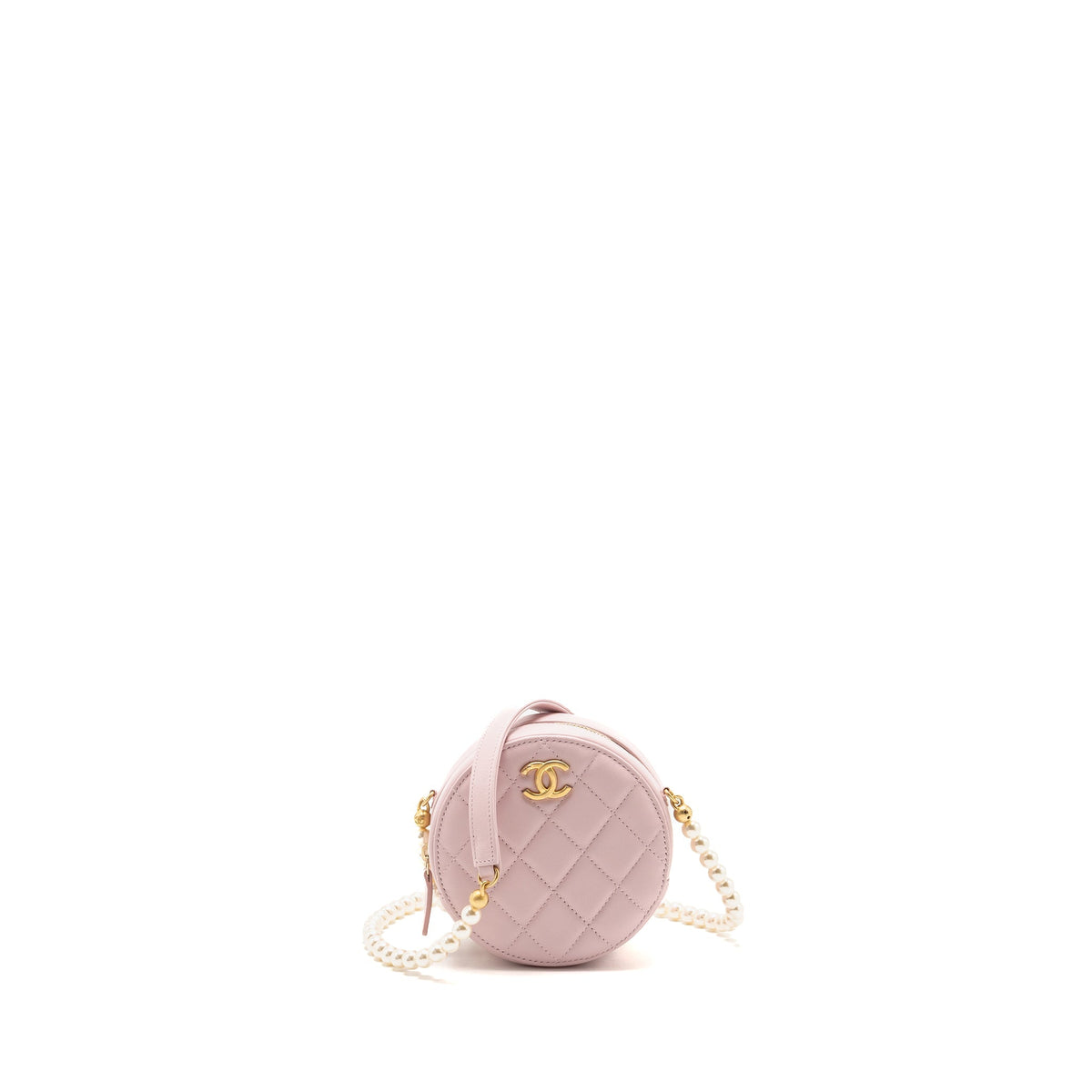 Chanel Round bag with pearl chain lambskin pink GHW