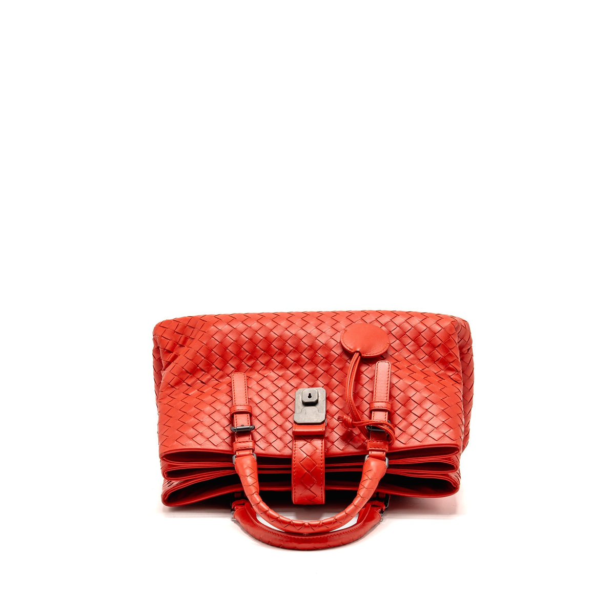 Bottega Veneta Small Roma Tote Bag Intrecciato Leather Red Gunmetal Tone Hardware