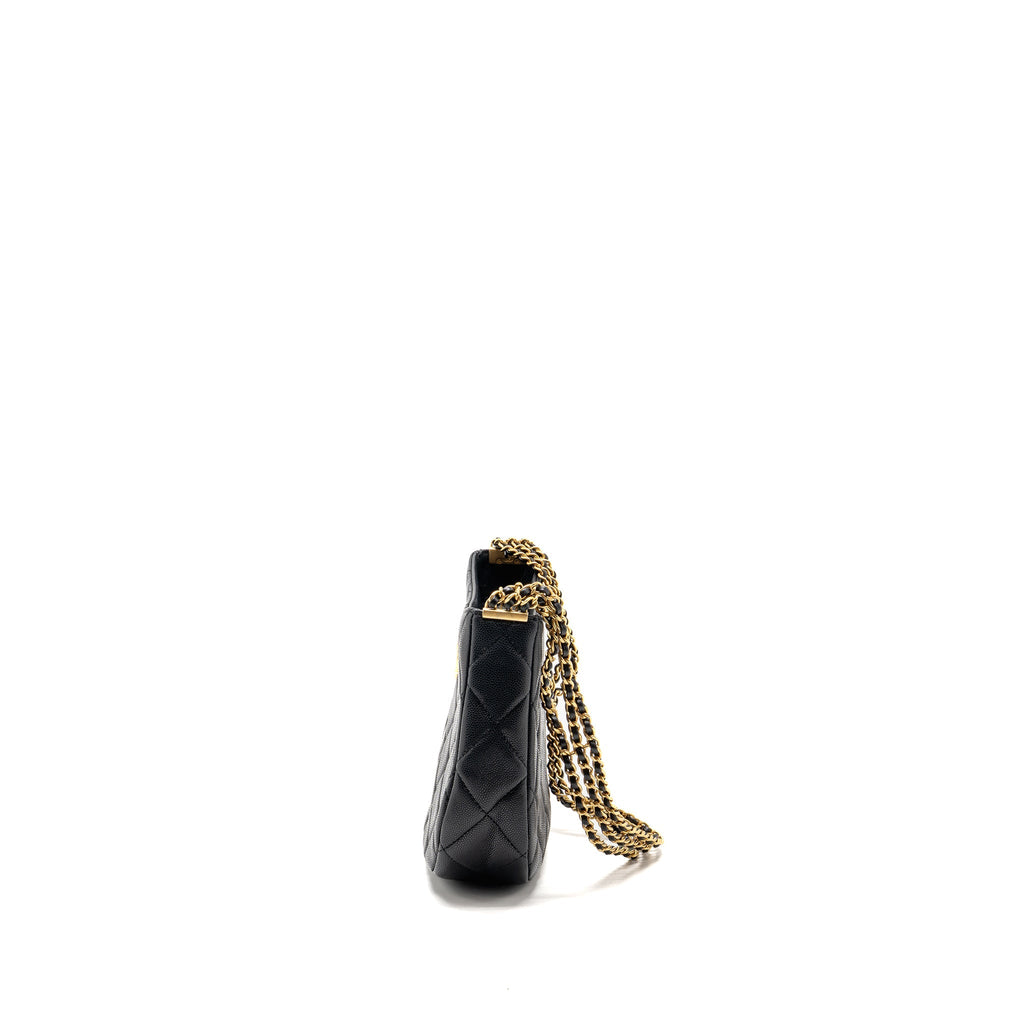 Chanel quilted hobo shoulder bag caviar black GHW (microchip)