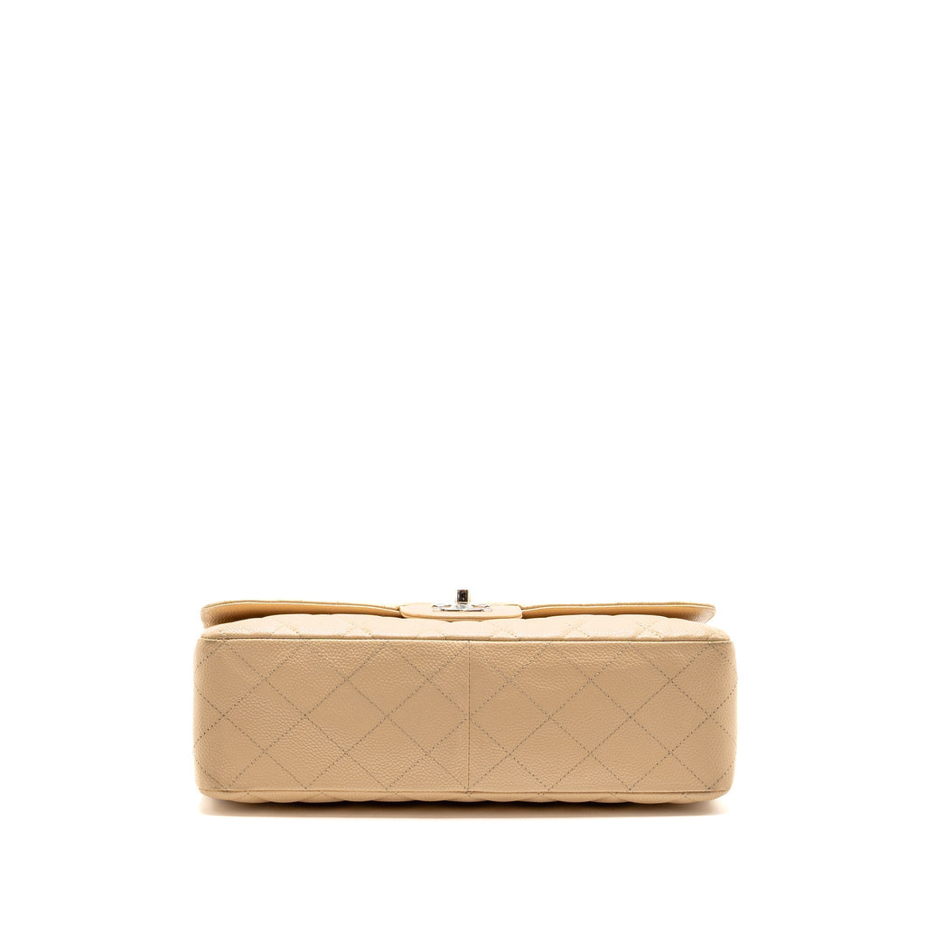 CHANEL JUMBO CLASSIC SINGLE FLAP BAG CAVIAR BEIGE SHW