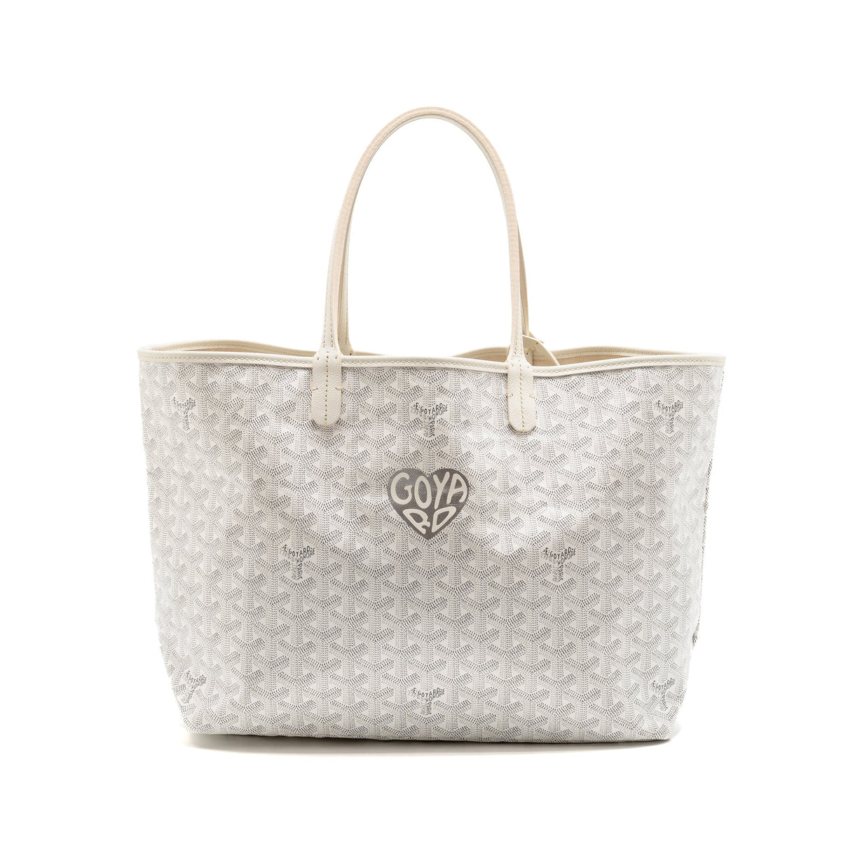 Goyard Saint Louis PM Tote Bag COCUR GOYARD Goyardine Canvas/Leather White/Grey SHW