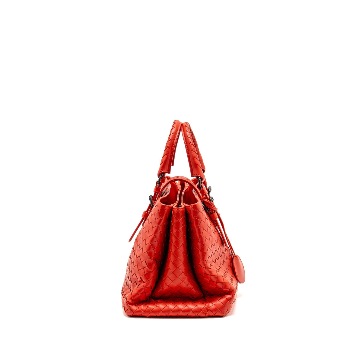 Bottega Veneta Small Roma Tote Bag Intrecciato Leather Red Gunmetal Tone Hardware