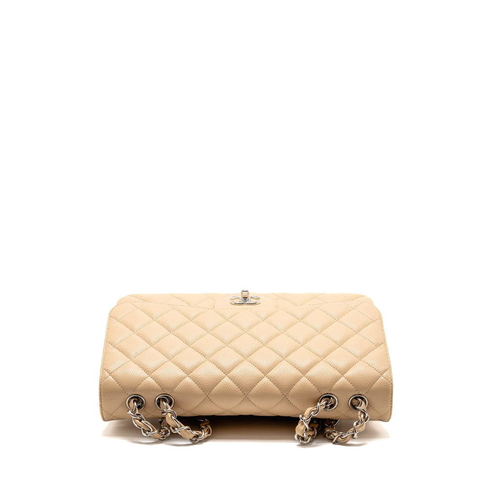 CHANEL JUMBO CLASSIC SINGLE FLAP BAG CAVIAR BEIGE SHW