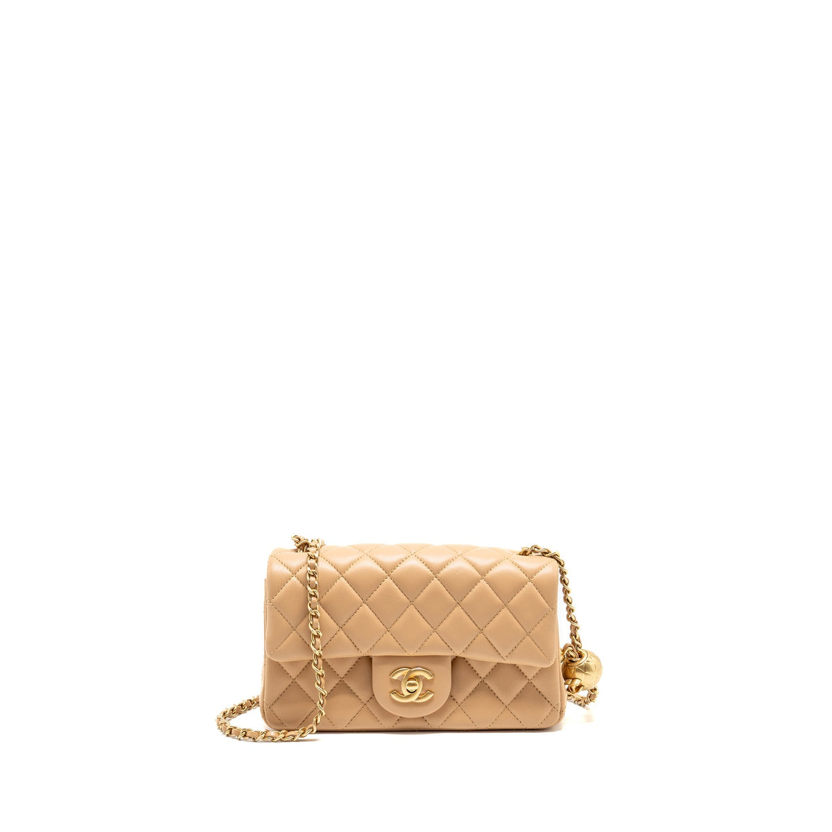 CHANEL PEARL CRUSH MINI RECTANGULAR FLAP BAG LAMBSKIN BEIGE GHW (MICROCHIP)
