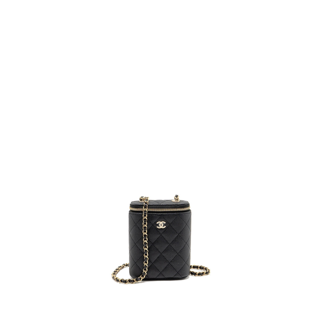 CHANEL MINI VANITY CASE WITH CHAIN CAVIAR BLACK LGHW(MICROCHIP)