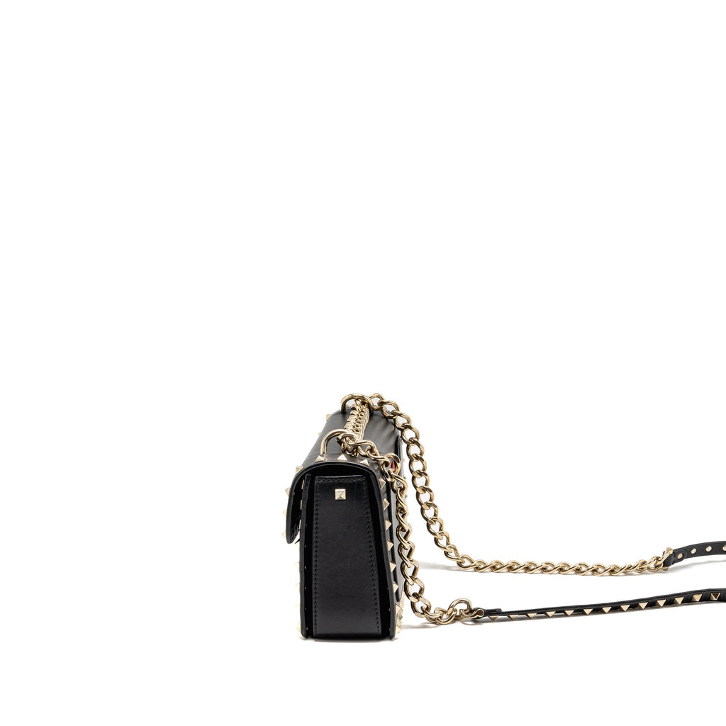 Valentino Small Rockstud Crossbody Bag with Chain Calfskin Black GHW
