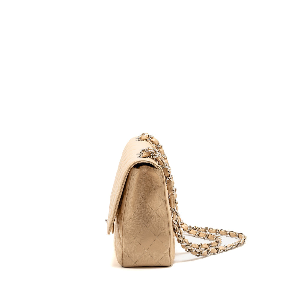 CHANEL JUMBO CLASSIC SINGLE FLAP BAG CAVIAR BEIGE SHW