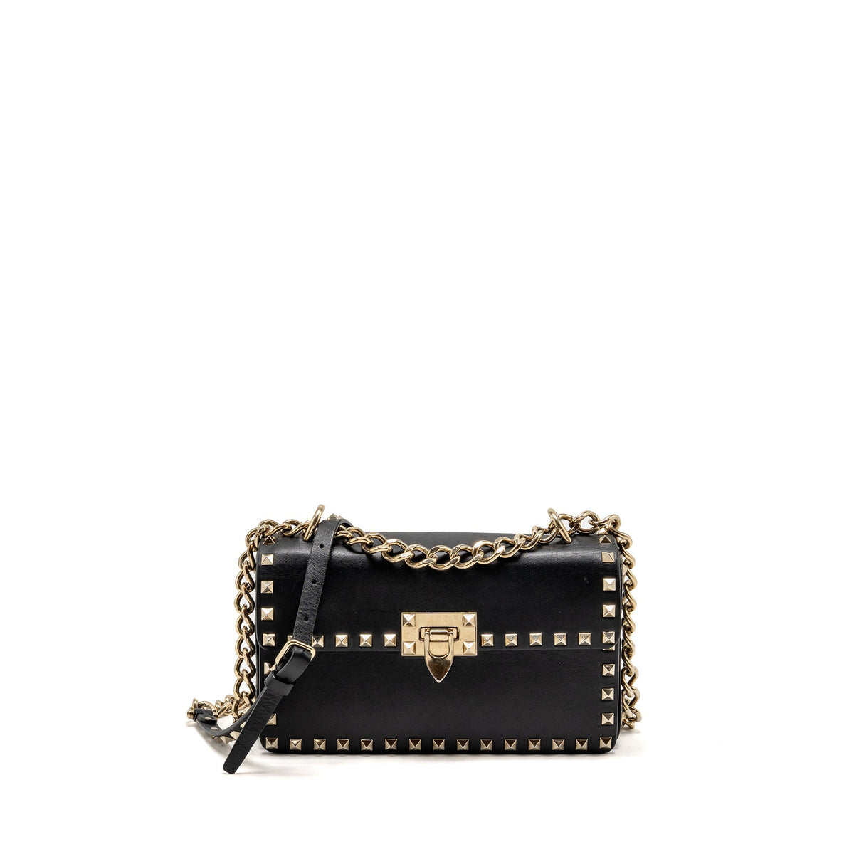 Valentino Small Rockstud Crossbody Bag with Chain Calfskin Black GHW
