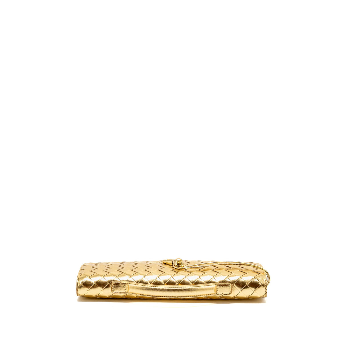 Bottega Veneta Andiamo Clutch Foggy Mirror Effect Intrecciato Leather Gold GHW