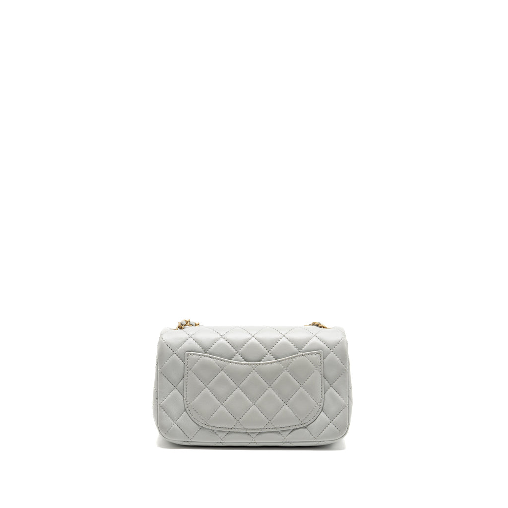 CHANEL PEARL CRUSH MINI RECTANGULAR FLAP BAG LAMBSKIN GREY GHW (MICROCHIP)