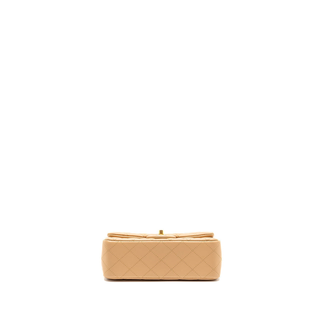 CHANEL PEARL CRUSH MINI RECTANGULAR FLAP BAG LAMBSKIN BEIGE GHW (MICROCHIP)