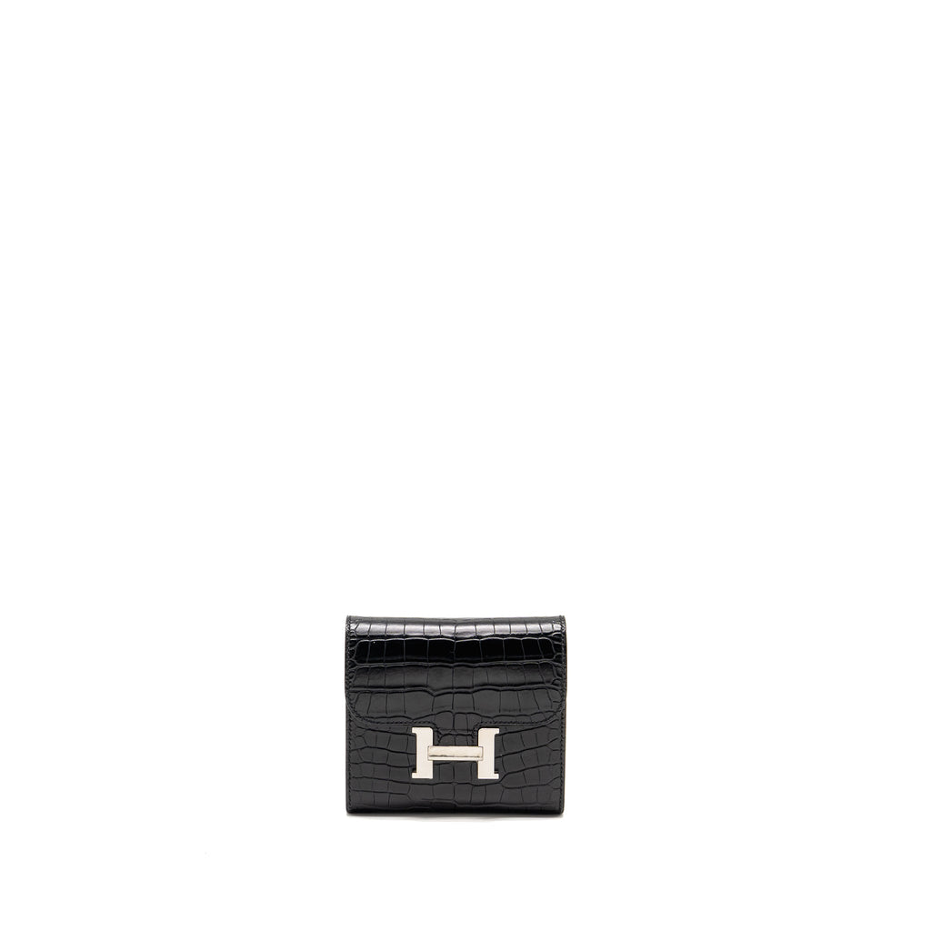 HERMES CONSTANCE WALLET ALLIGATOR MISSISSIPPIENSIS BLACK SHW