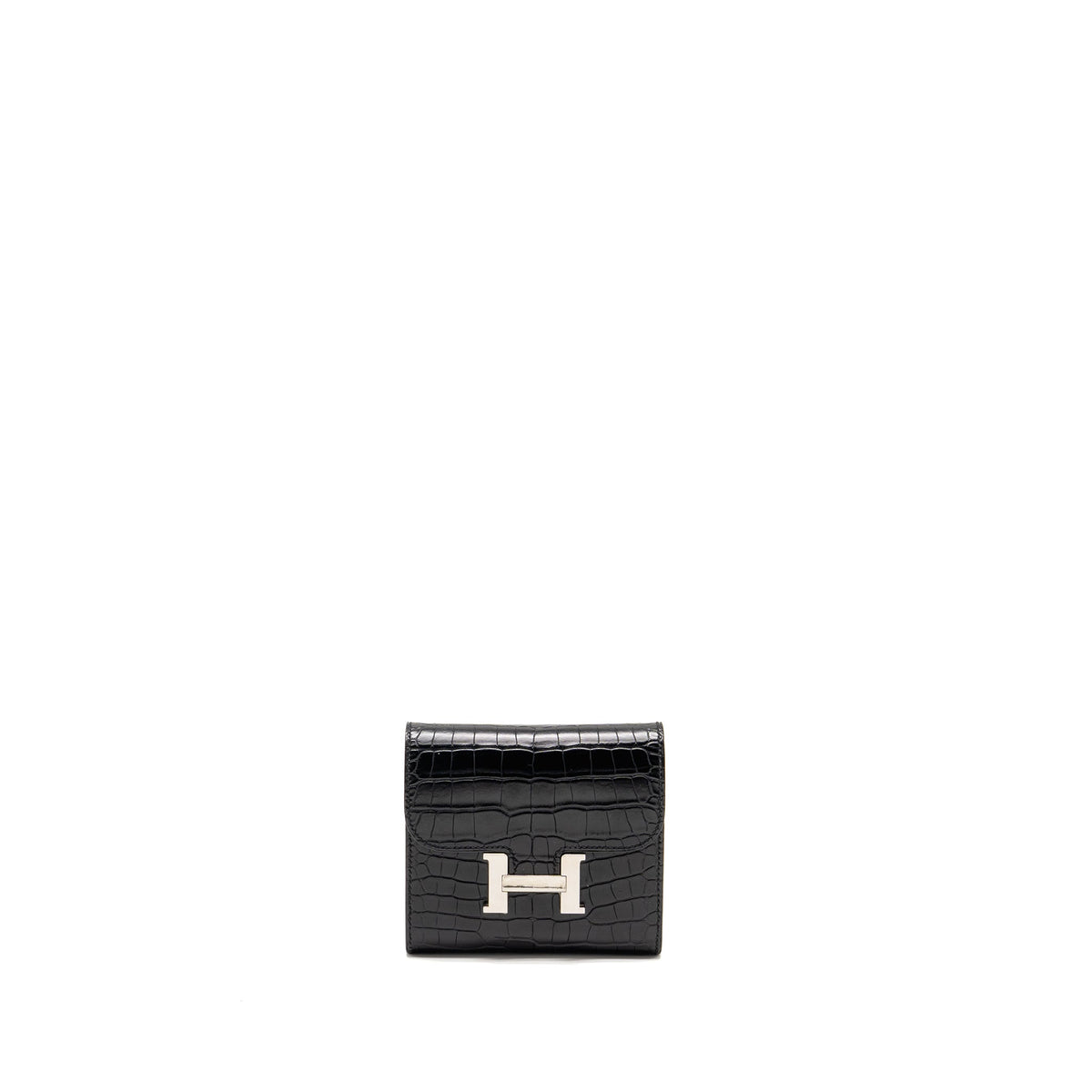 HERMES CONSTANCE WALLET ALLIGATOR MISSISSIPPIENSIS BLACK SHW
