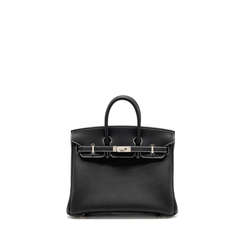 Hermes Birkin 25 Special Order Togo Black/White Stitching Brushed SHW