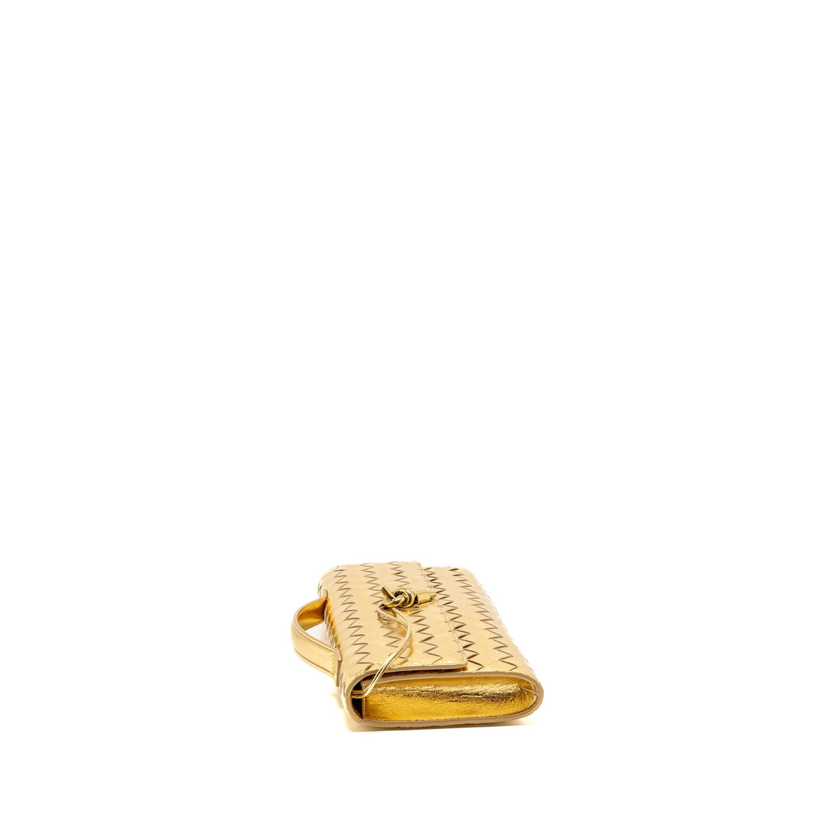 Bottega Veneta Andiamo Clutch Foggy Mirror Effect Intrecciato Leather Gold GHW
