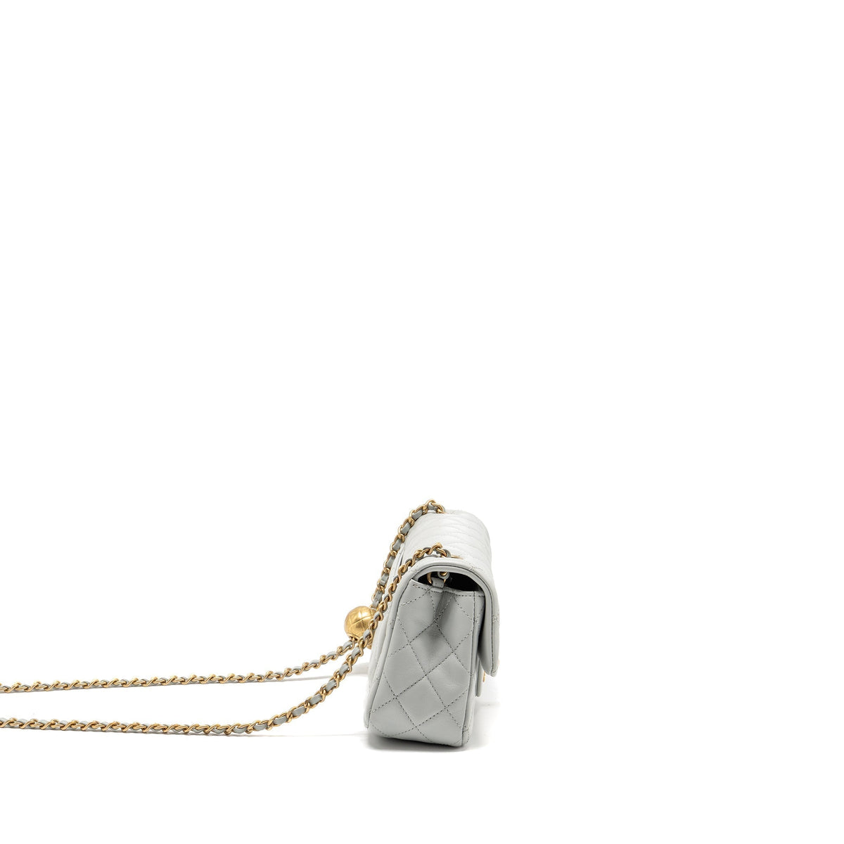 CHANEL PEARL CRUSH MINI RECTANGULAR FLAP BAG LAMBSKIN GREY GHW (MICROCHIP)