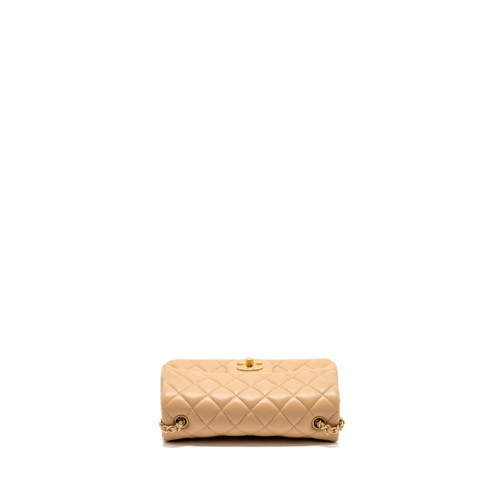 CHANEL PEARL CRUSH MINI RECTANGULAR FLAP BAG LAMBSKIN BEIGE GHW (MICROCHIP)