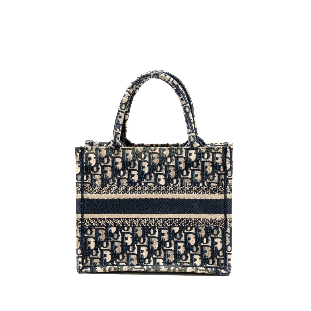 DIOR SMALL BOOK TOTE BLUE/ECRU DIOR OBLIQUE EMBROIDRY