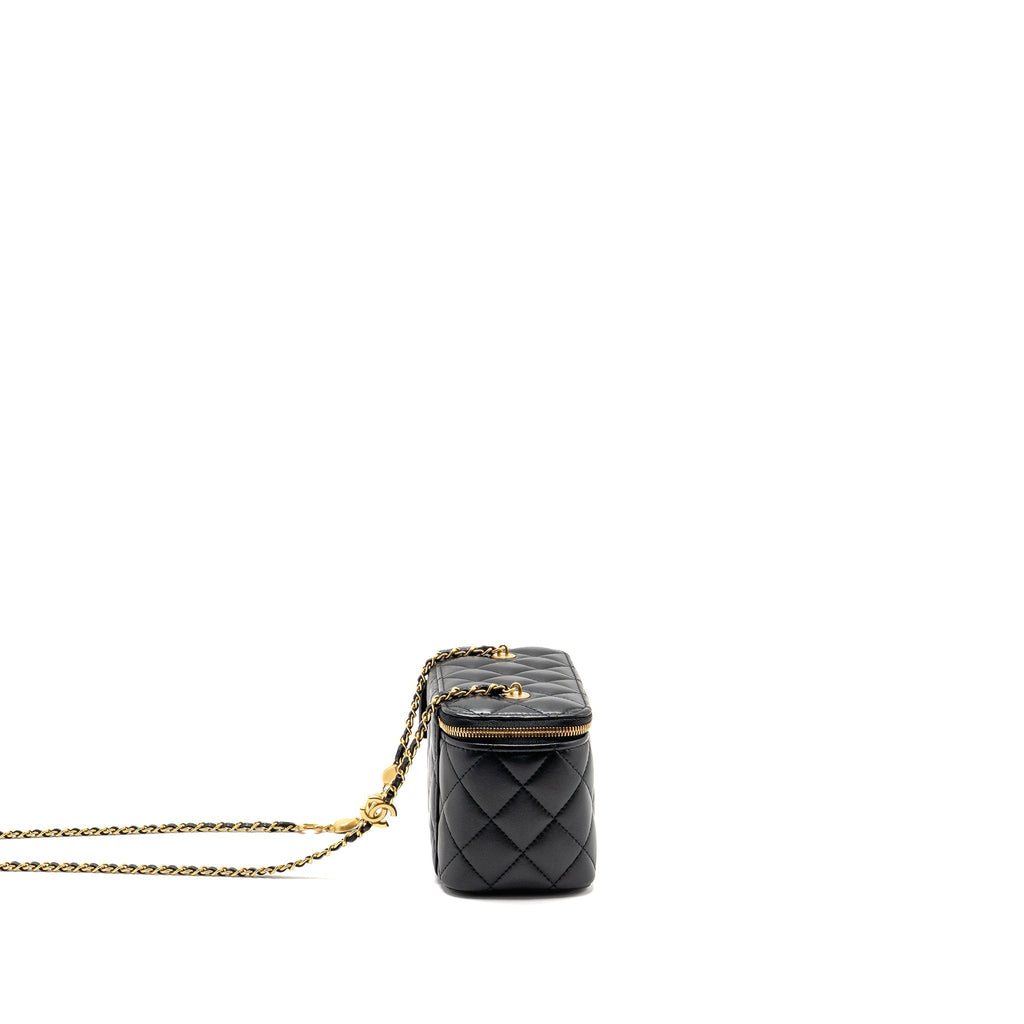 CHANEL LONG VANITY WITH COCO CHARM CHAIN LAMBSKIN BLACK GHW (MICROCHIP)