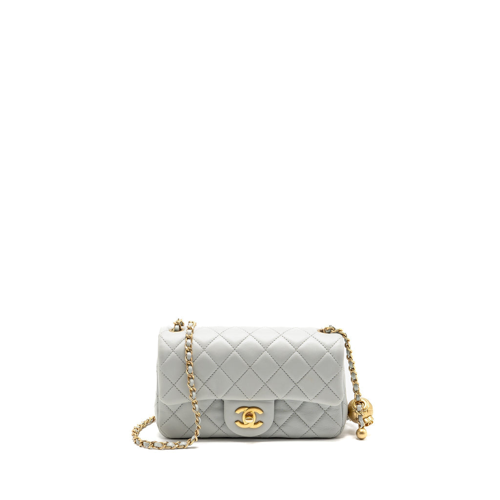 CHANEL PEARL CRUSH MINI RECTANGULAR FLAP BAG LAMBSKIN GREY GHW (MICROCHIP)