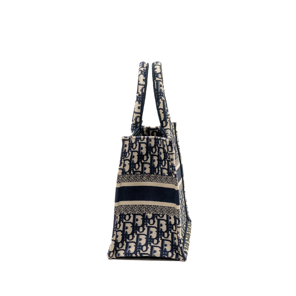 DIOR SMALL BOOK TOTE BLUE/ECRU DIOR OBLIQUE EMBROIDRY