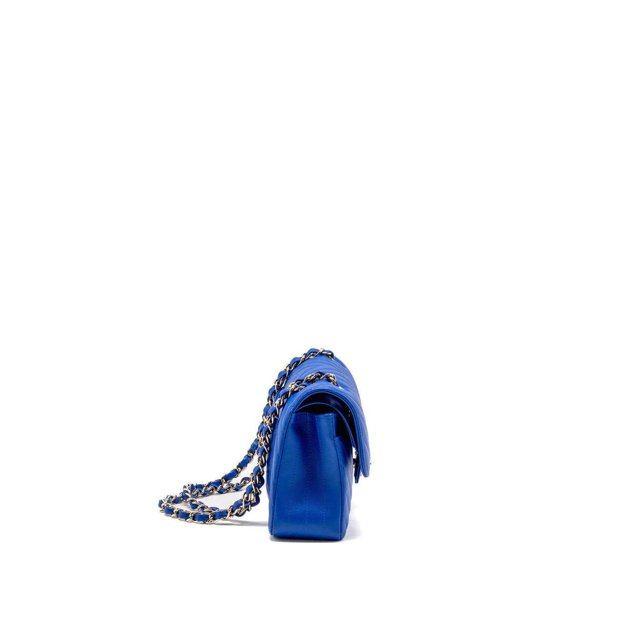 Chanel small classic double flap bag chevron caviar blue GHW