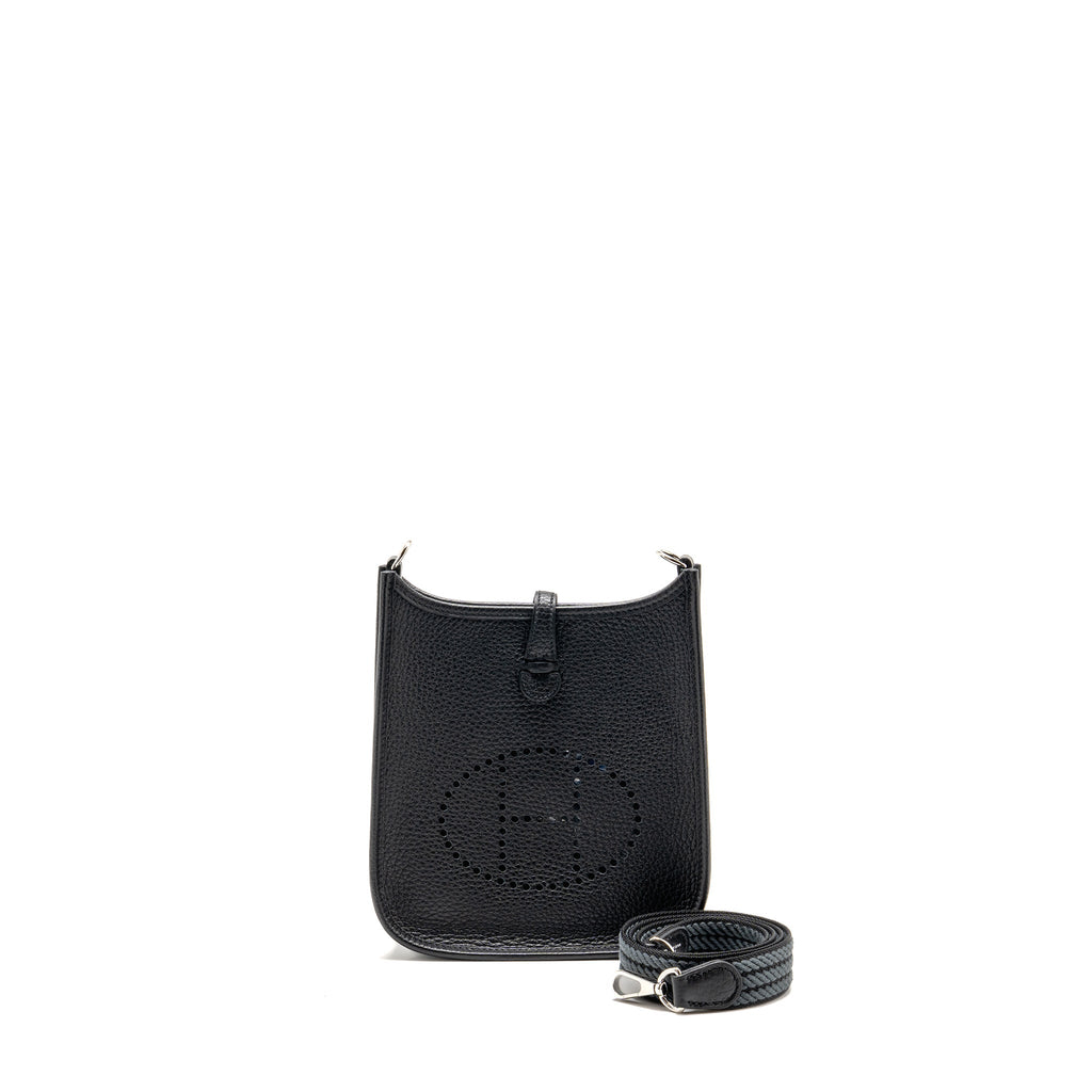 Hermes mini evelyne short clemence black/gris misty SHW