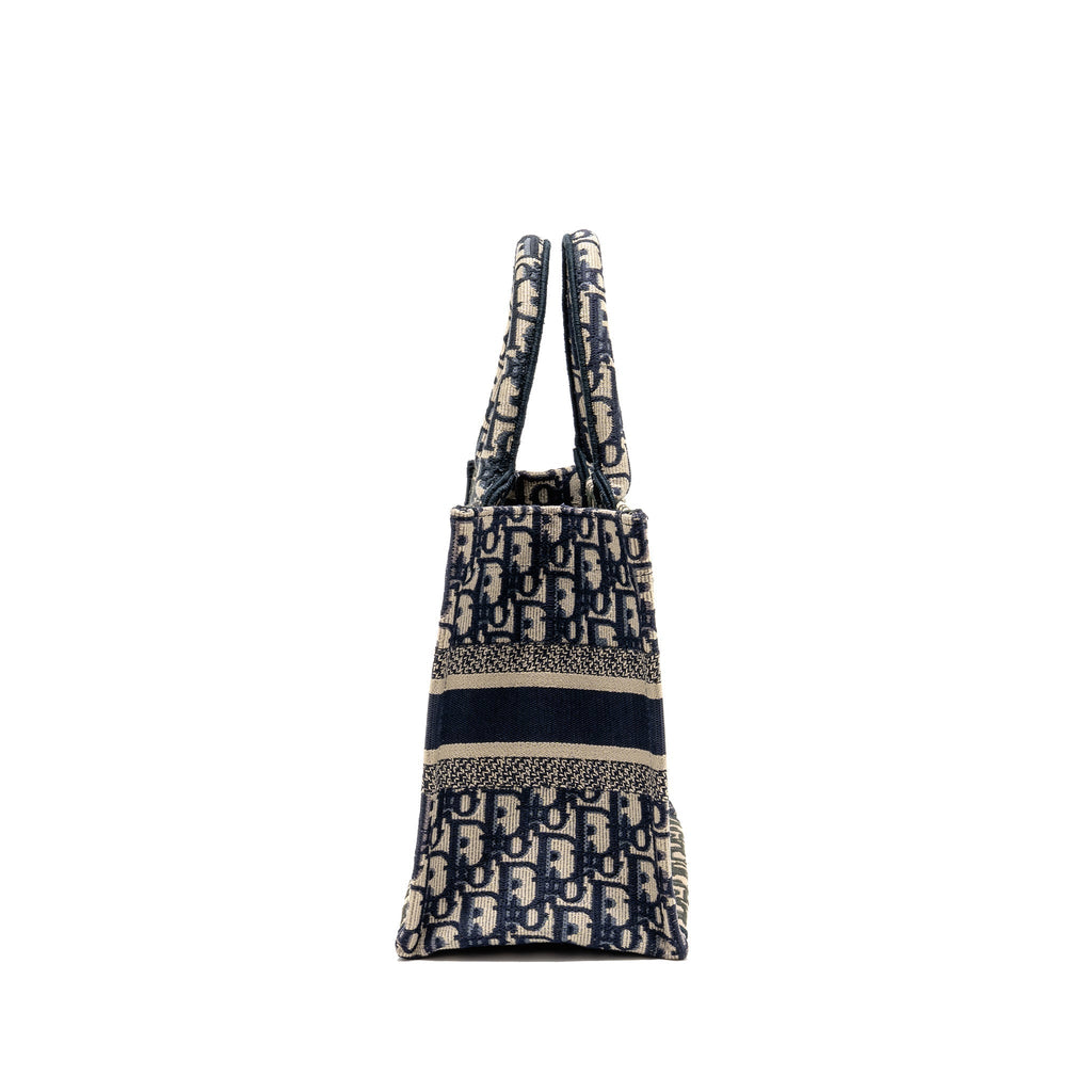 DIOR SMALL BOOK TOTE BLUE/ECRU DIOR OBLIQUE EMBROIDRY