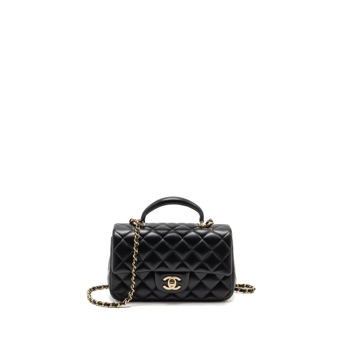 CHANEL TOP HANDLE MINI RECTANGULAR LAMBSKIN BLACK LGHW (MICROCHIP)