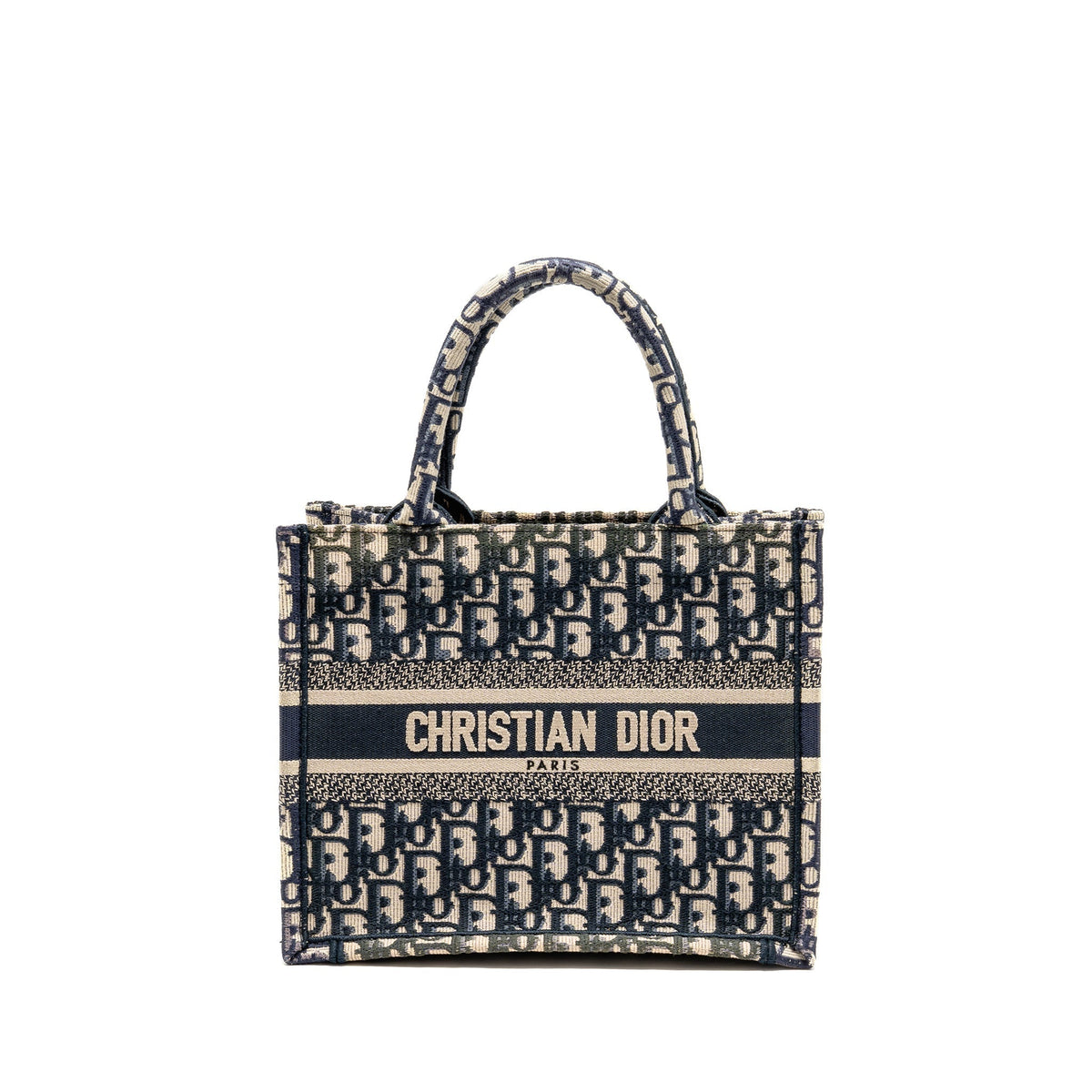 DIOR SMALL BOOK TOTE BLUE/ECRU DIOR OBLIQUE EMBROIDRY