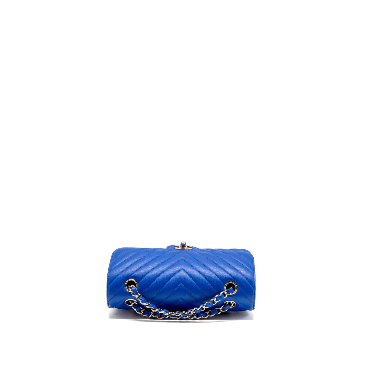 Chanel small classic double flap bag chevron caviar blue GHW