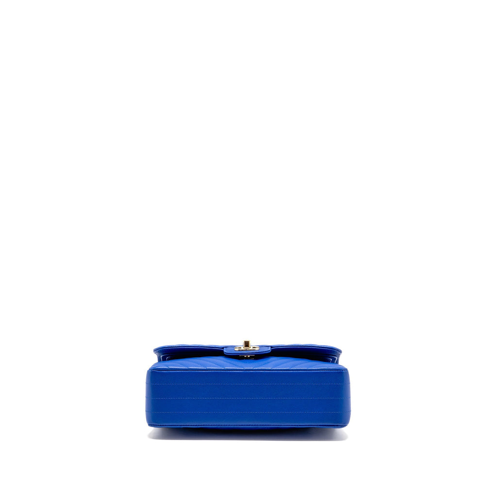 Chanel small classic double flap bag chevron caviar blue GHW