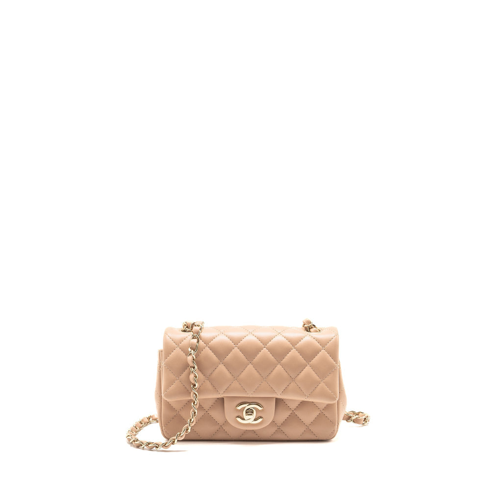 CHANEL MINI RECTANGULAR FLAP BAG LAMBSKIN DARK BEIGE LGHW (MICROCHIP)